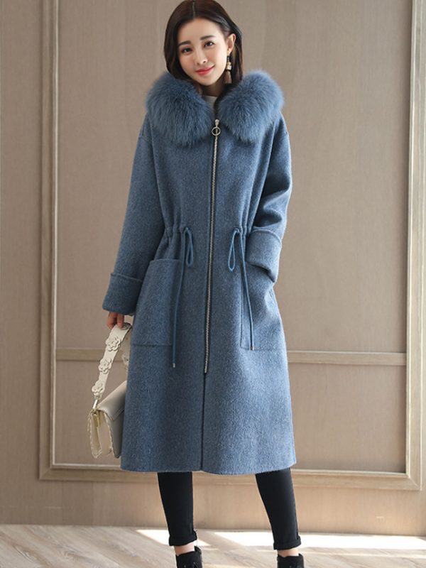 women's autumn and winter slim fit fashion padded wool collar zipper coat