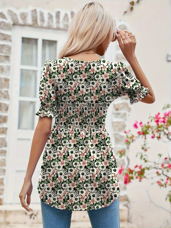 women's tunics square neck puff short sleeve smocked top ladies peplum blouse tee shirts 2024 spring summer s xl