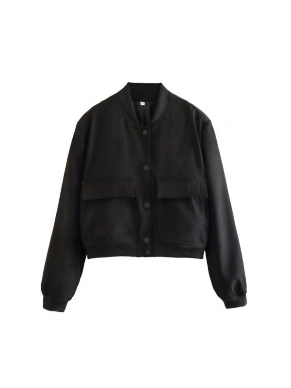 1pc spring and autumn european and american stand collar large pocket unisex style women's
