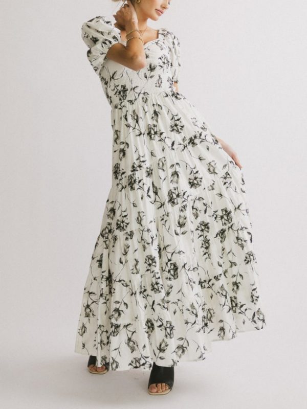 summer puff sleeve waist pleated elegant slim dress perfect for everyday vacation seaside parties