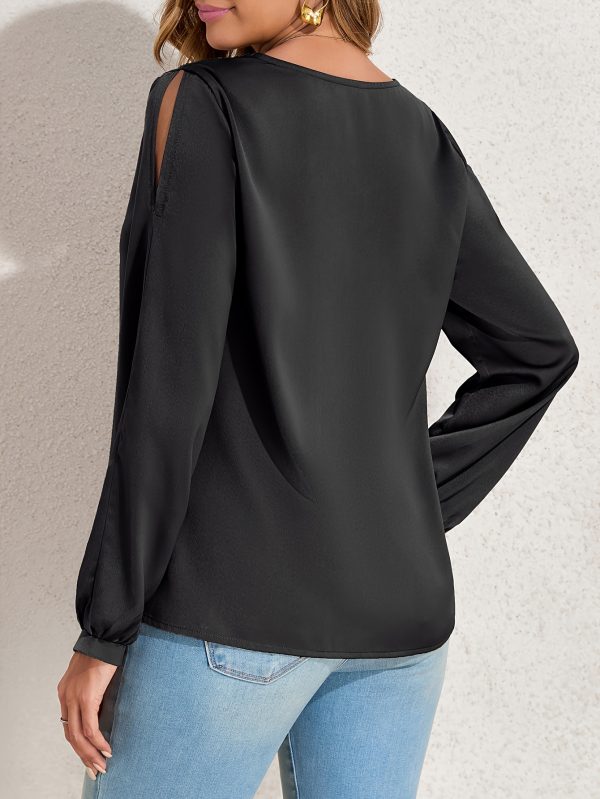 women summer tops neckline lace patchwork pullover shirt long sleeve elegant blouse
