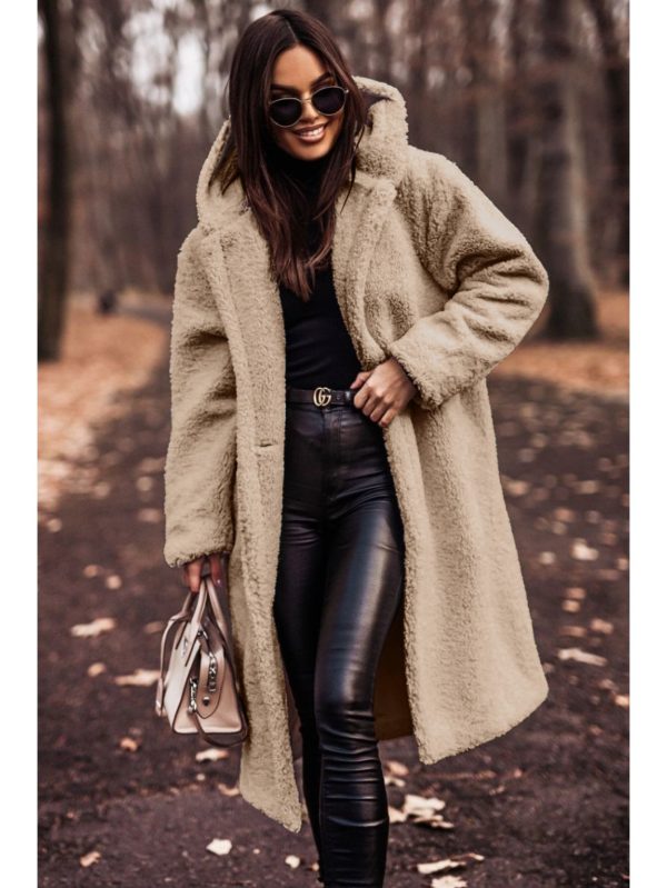 women's 2025 fall winter hooded fleece coat oversized mid length long sleeve solid color jacket with pockets, soft warm cozy outerwear for daily wear, casual to semi formal outfits (machine washable, no stretch fabric) white & neutral tones available