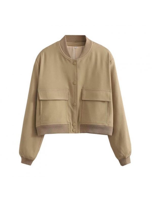 1pc spring and autumn european and american stand collar large pocket unisex style women's