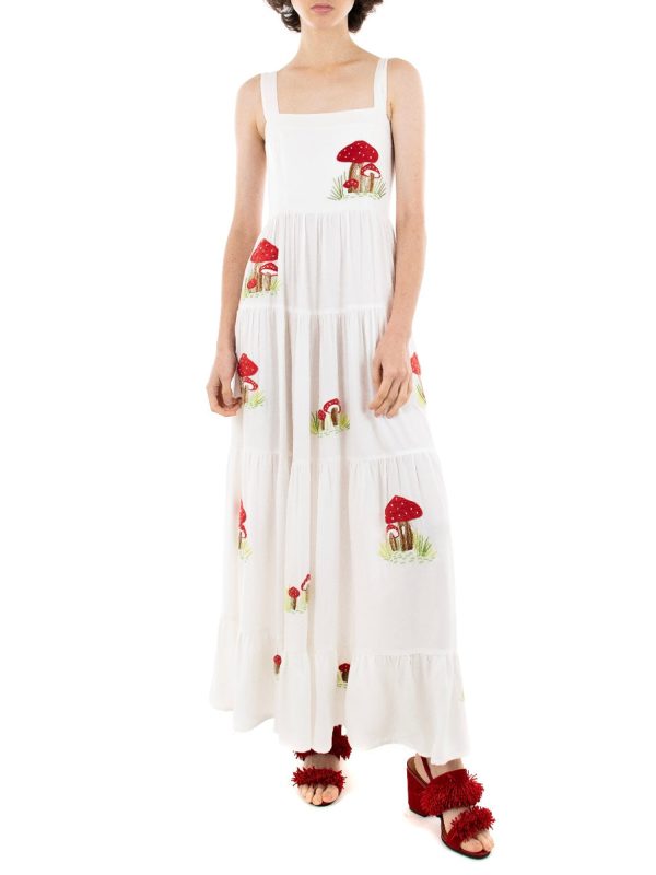 sleeveless square neck embroidered tiered midi slip dress for women