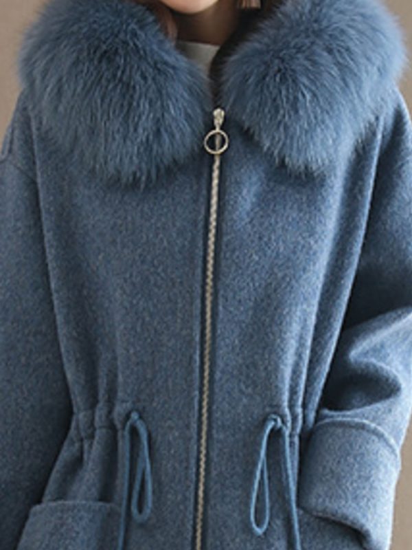women's autumn and winter slim fit fashion padded wool collar zipper coat