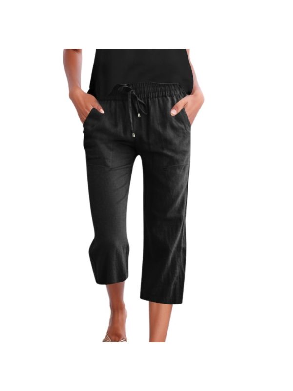 women's casual 3u002f4 length track pants jumpsuit elastic waist with drawstring, side pockets, solid color, all season comfort for lounge & casual attire, casual wear jumpsuit | drawstring waist jumpsuit | smooth texture