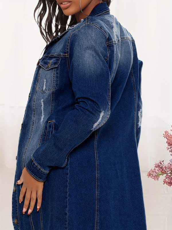 women's lapel button vintage slim denim long jacket