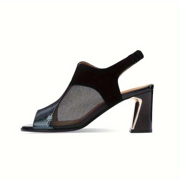 women's elegant breathable mesh high heel sandals thick platform open toe ankle strap with hollow detail, faux cover & non slip rubber sole, wear resistant for office, party, all seasons