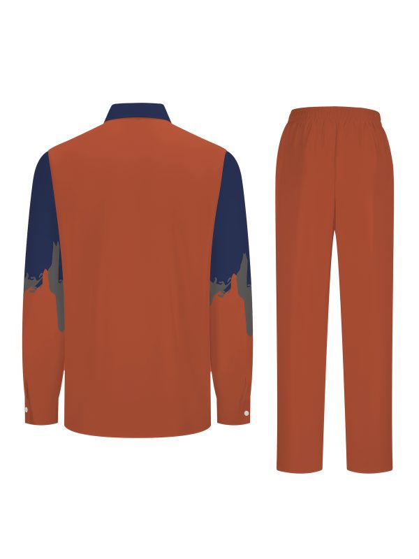 men's casual long sleeved two piece suit mid length top and trousers