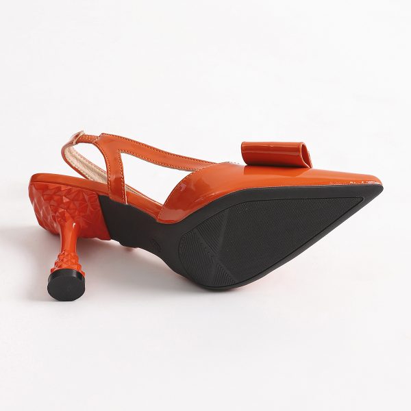 women's elegant bow decorated pointed toe sandals with ultra high pineapple heel slip on rear ankle strap, vibrant orange synthetic cover, lightweight tpu sole for office & party summer footwear, evening wear, stylish finish, fashion lovers