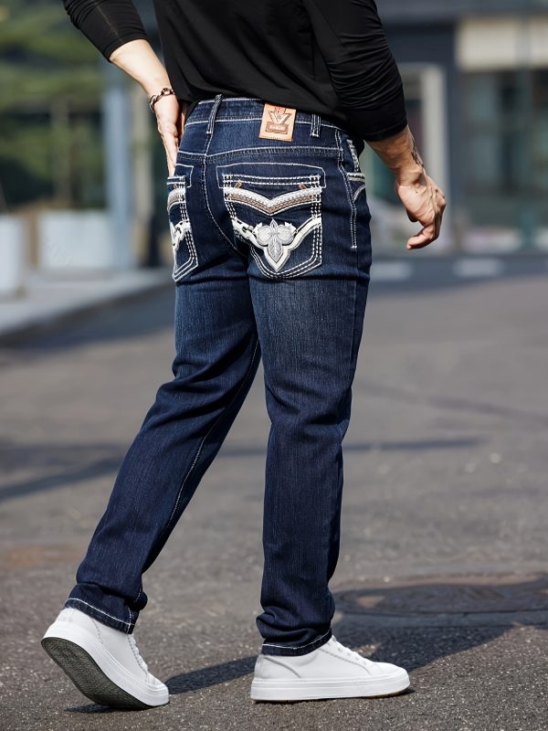 men's thick thread classic embroidered slim four season stretch jeans