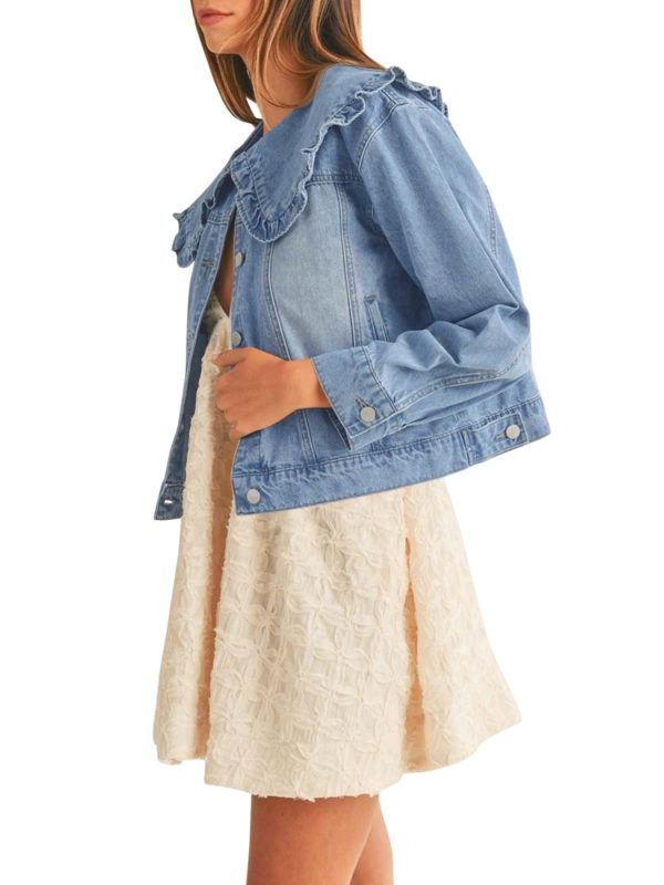 women's casual denim jacket long sleeve, collared shirt coat with pockets, machine washable