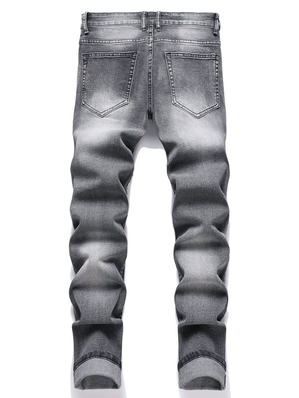 men's slim fit jeans ripped skinny jeans for men, fashion biker jeans stretch moto cargo denim pants