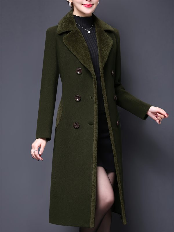 women's double breasted notched lapel midi pea coat jackets