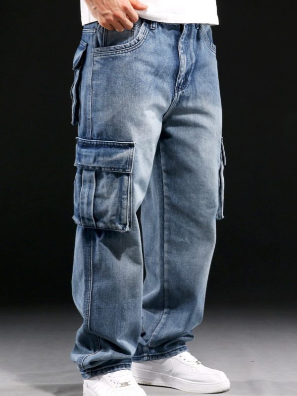 men's heavy duty workwear jeans straight leg fit with multiple utility pockets | all season industrial & everyday pants | machine washable vintage cargo jeans for men