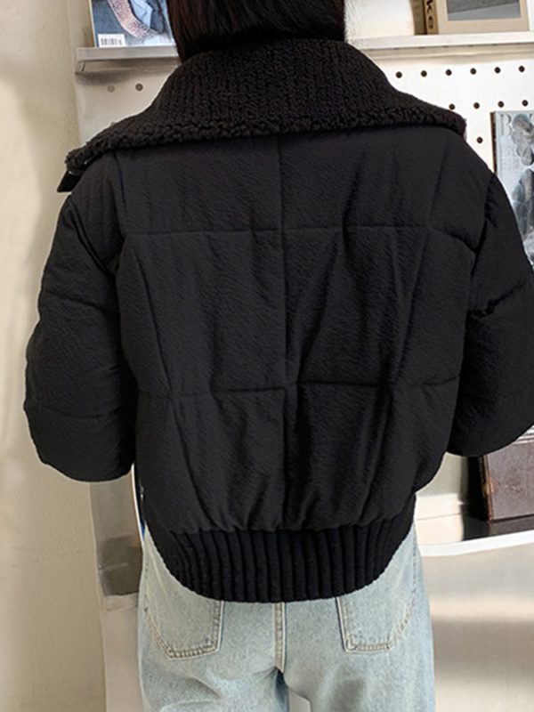 women's thick short waistcoat coat high waisted casual winter jacket with pockets, short length & warmth, machine washable solid black outerwear for everyday layering (no belt, straight sleeve design)