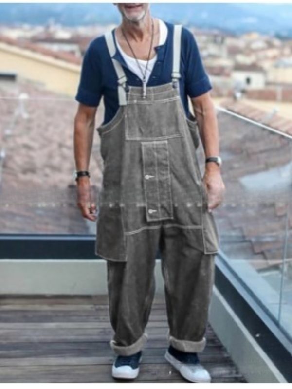men's loose fit workwear jeans & trousers casual multi pocket overalls with raw wash, medium stretch, all season comfort, solid color, perfect for casual attire, casual wear | relaxed fit jeans | medium stretch fabric