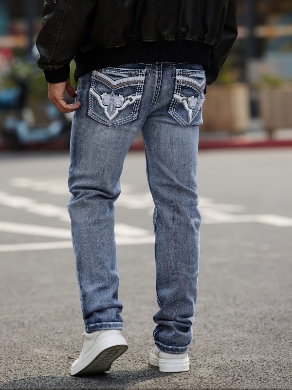 men's classic four season stretch embroidered straight leg jeans