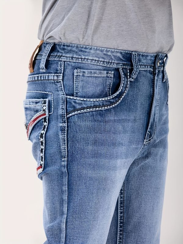 men's classic thick thread embroidery slim elastic four season jeans, esdvq