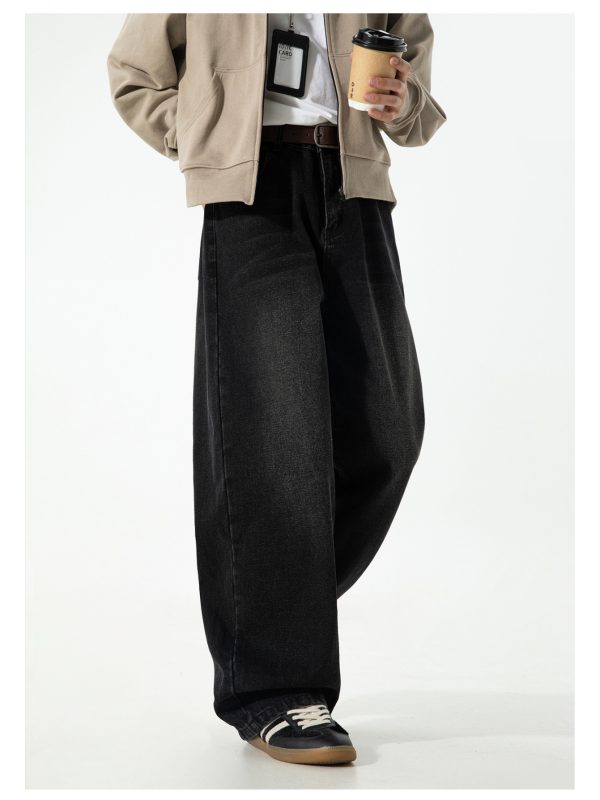 american retro washed oversized jeans for men, autumn new trendy brand straight pants, loose fit long trousers