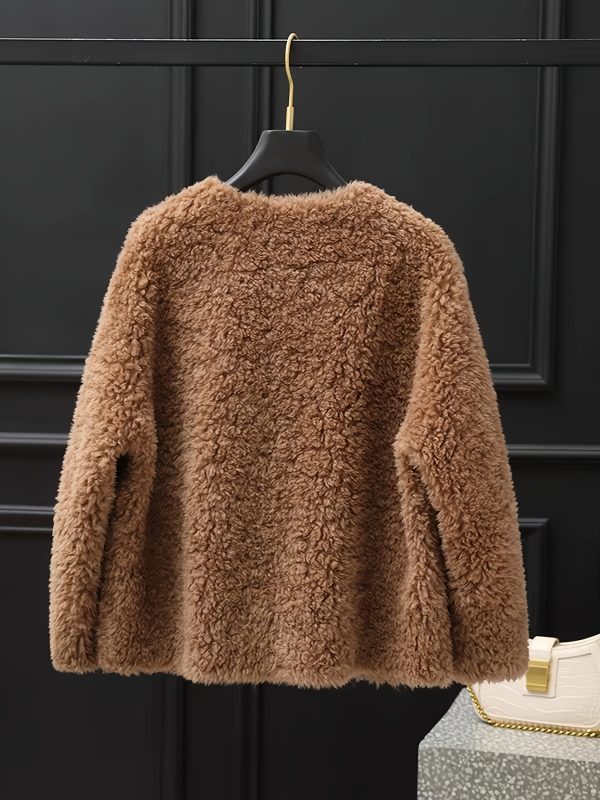 solid color pocket buttons, regular style fur coat, daily birthday party, formal dinner, winter