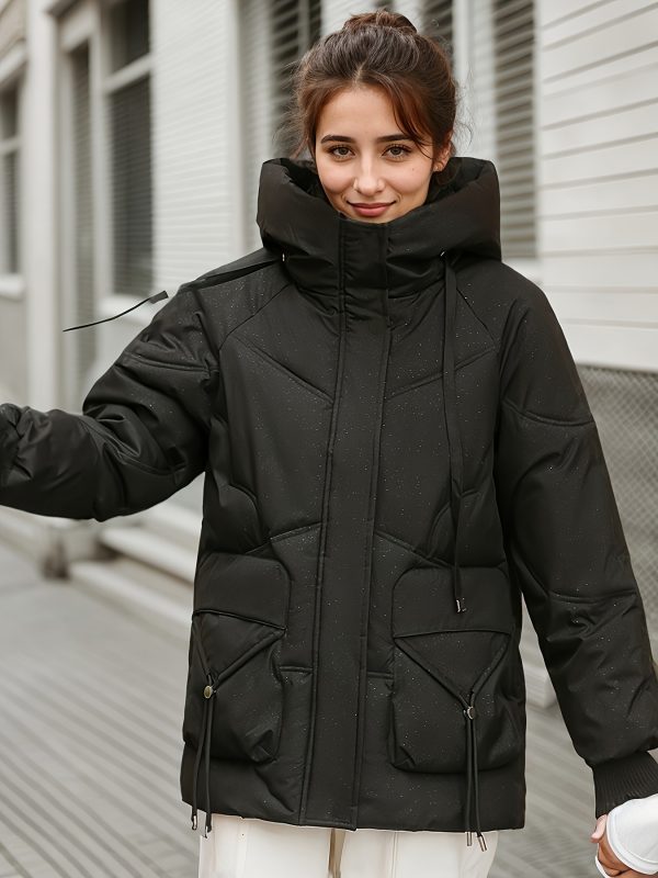 solid color zip up padded jacket coat, casual long sleeve warm hooded outerwear for winter, women's clothing