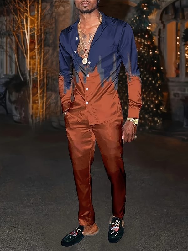 men's casual long sleeved two piece suit mid length top and trousers