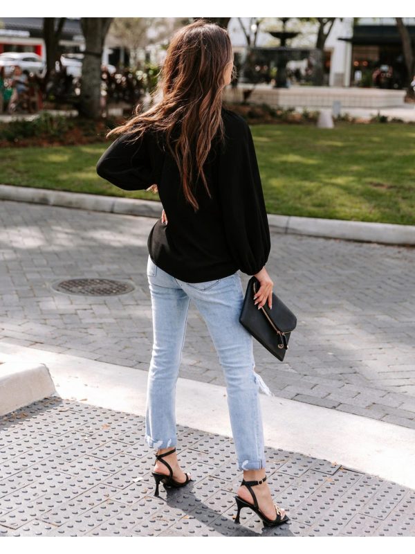 women's elegant v neck long sleeve shirt solid black loose fit casual to semi formal top, lightweight breathable non stretch fabric for spring summer fall, versatile everyday & special occasion blouse