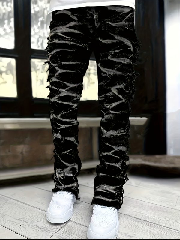 men's fashion creative fringe painted street style jeans