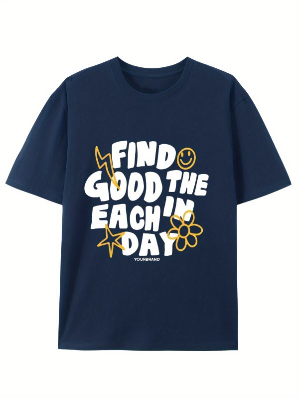 find good in the each day men's high quality thick combed 220g cotton round neck t shirt with trendy pixel style printed short sleeves