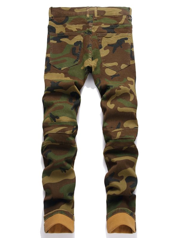 men's slim fit jeans ripped skinny jeans for men, fashion biker jeans stretch moto cargo denim pants