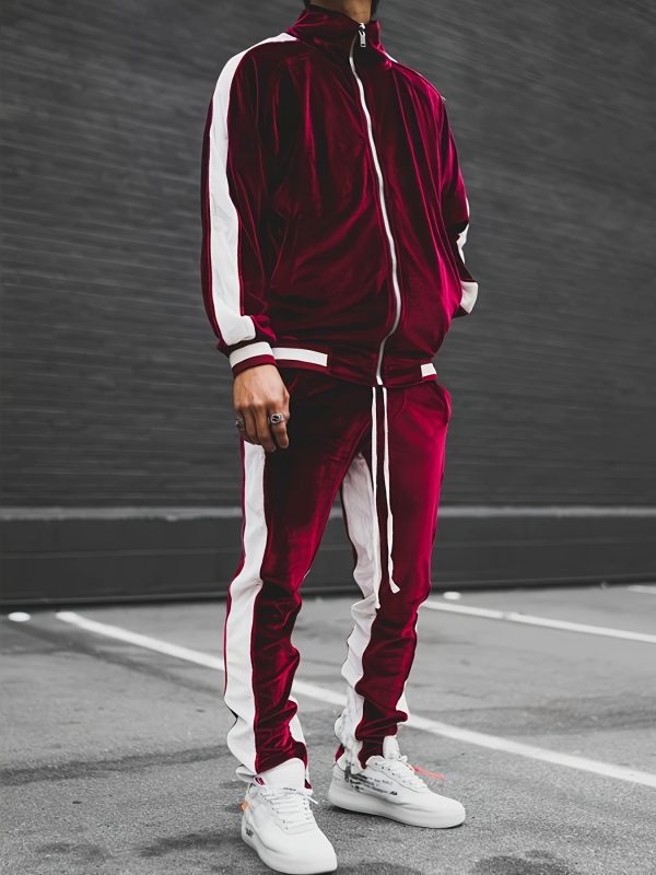 men's velour tracksuit sweatsuit set jogging suits full zip casual jackets pants 2pcs outfit athletic workout