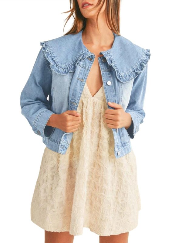 women's casual denim jacket long sleeve, collared shirt coat with pockets, machine washable