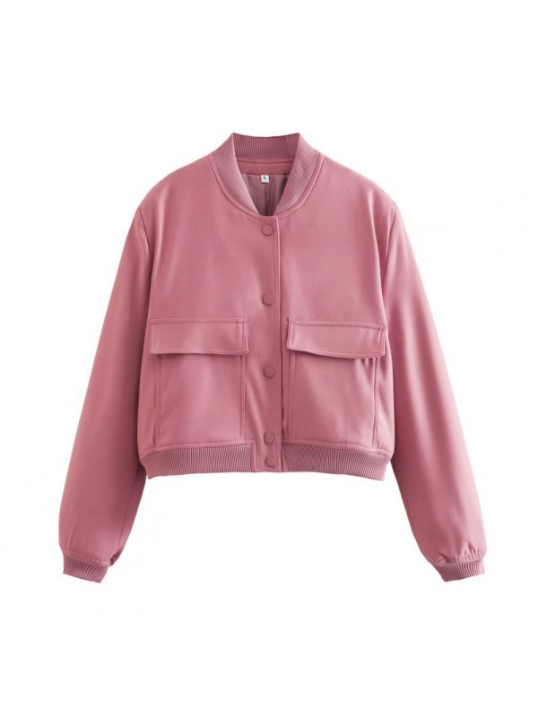 1pc spring and autumn european and american stand collar large pocket unisex style women's