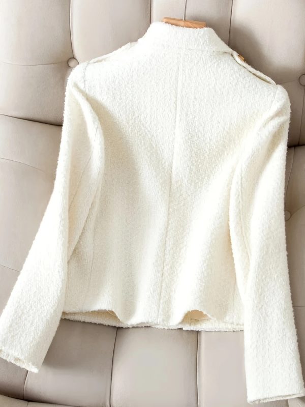 women ivory tweed blazer with golden buttons tailored office to casual jacket fall transition wardrobe staple elegant structured outerwear