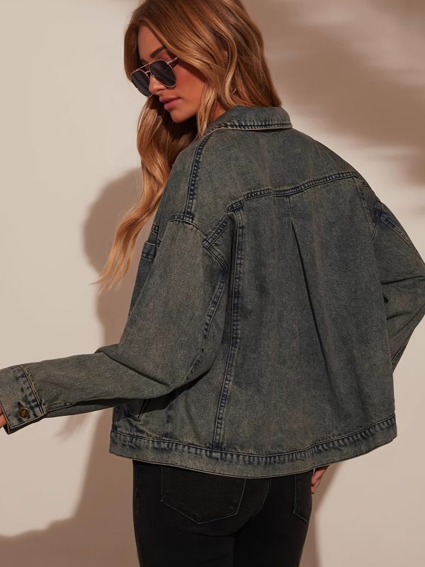 2025 spring collection boho chic women's denim jacket lightweight frayed edge long sleeve coat with artistic rips, casual round neck, all season layering piece, versatile outerwear, boho chic style, artistic rips detail