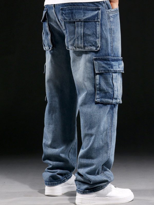 men's heavy duty workwear jeans straight leg fit with multiple utility pockets | all season industrial & everyday pants | machine washable vintage cargo jeans for men