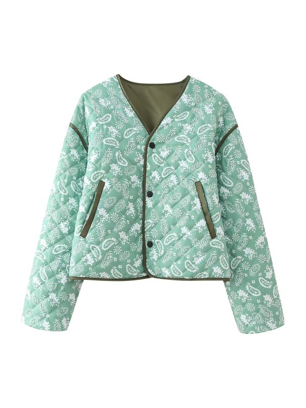 women's short jacket, fashionable versatile jacket, leaf printed jacket, autumn and winter women's clothing