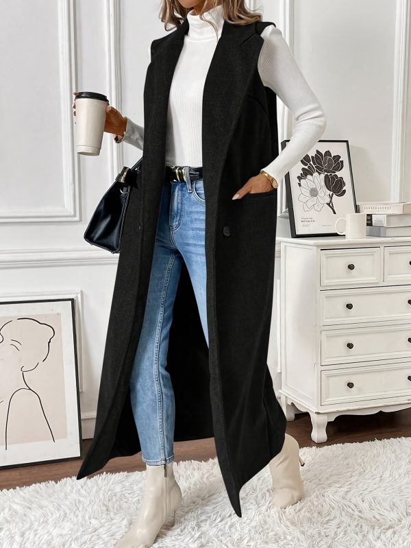 2025 autumnu002fwinter women with sleeveless lapel double breasted single breast pocket floor length coat, suitable for leisure or vacation women