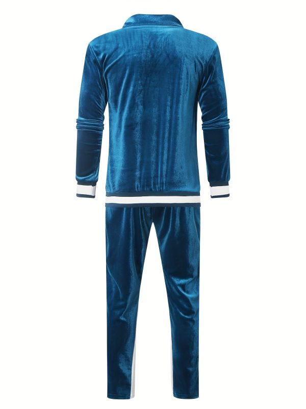 men's velour tracksuit sweatsuit set jogging suits full zip casual jackets pants 2pcs outfit athletic workout