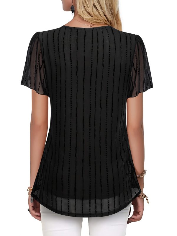 women's short sleeved shirt casual v neck double deck mesh tunic top