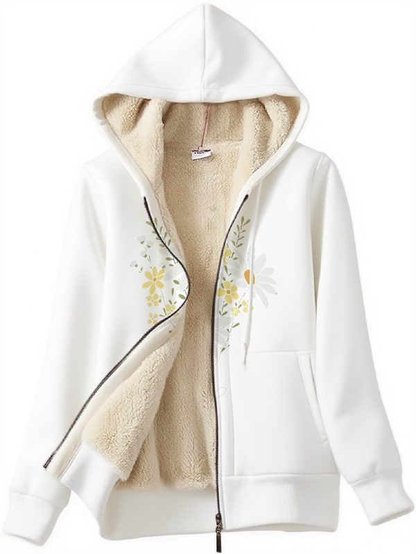 women's full zip hoodie jacket all season outerwear coat with full zip closure, hooded neckline machine washable casual coat for everyday & formal outfits, outfit enhancer, decorative print design