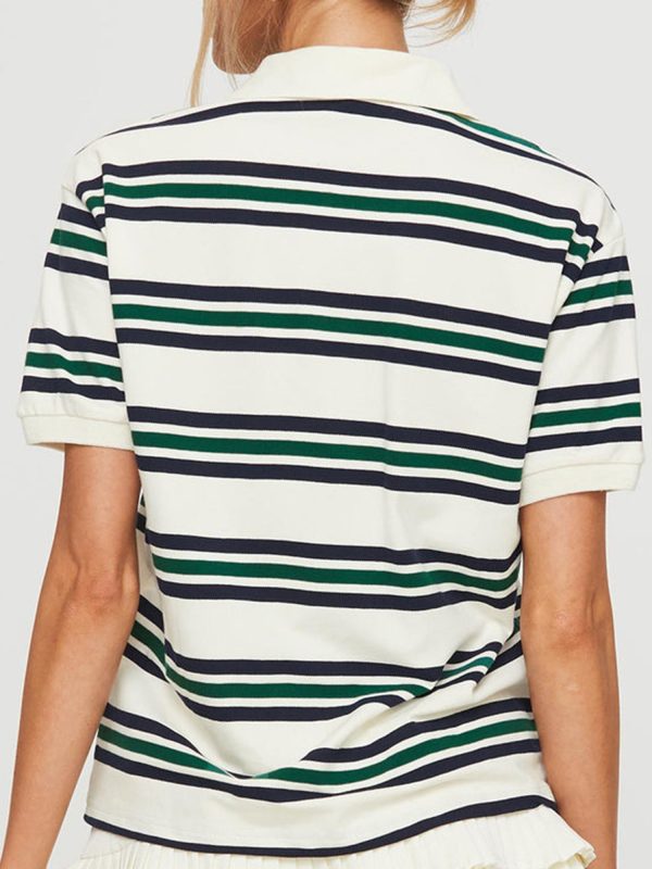 women summer basic t shirt casual striped print lapel short sleeve tops for streetwear aesthetic grunge clothes