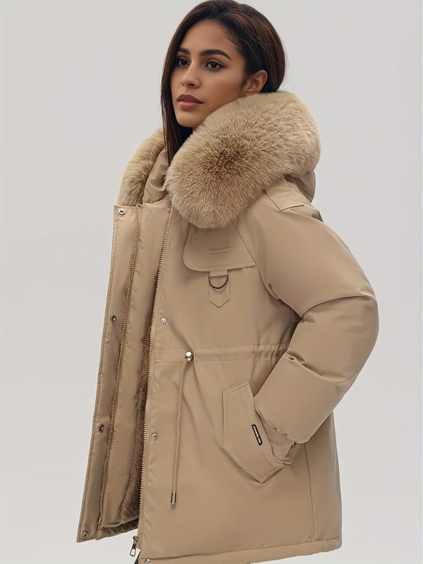 women's beige faux fur zip up coat long winter coat with pockets, solid color, fallu002fwinter style, cozy outerwear for cold weather, cozy winter wear | zipup coat | durable outerwear