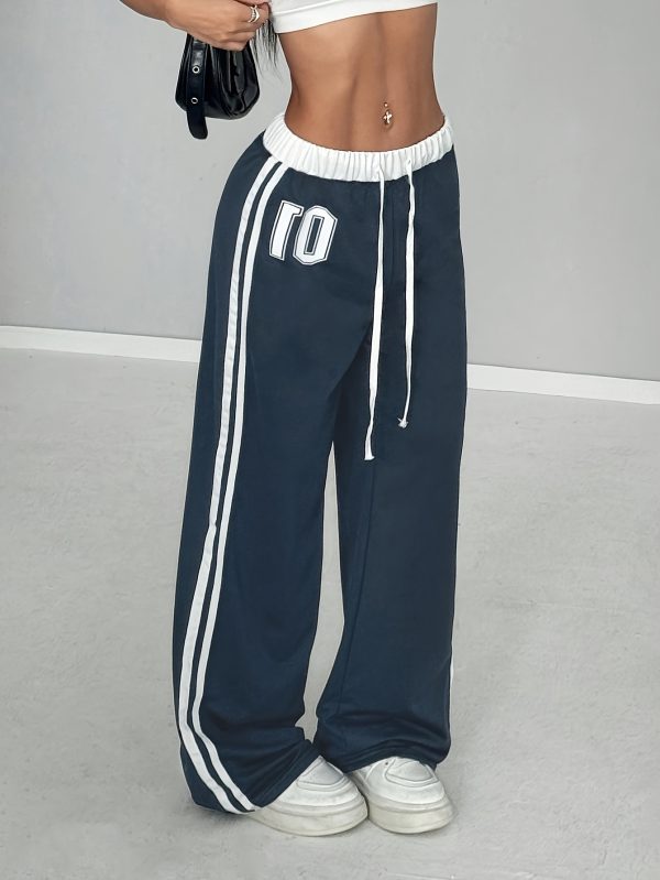 women's high waisted black joggers with white