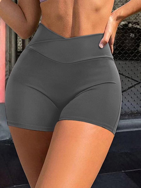 women's yoga shorts solid color high waisted short pants tummy control workout cycling pants with pockets