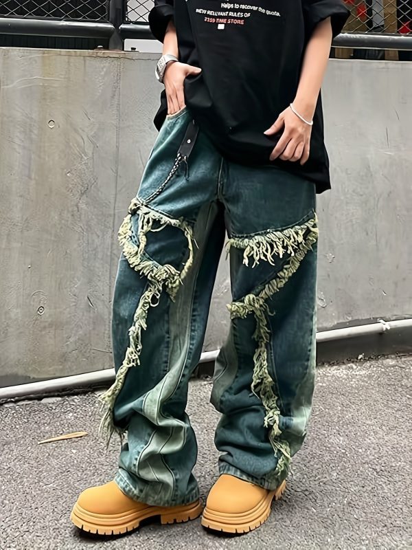 high street washed y2k style loose fit men's jeans | a must have retro distressed loose jeans for street fashion, perfect for work, daily commuting, and wearable in all seasons.