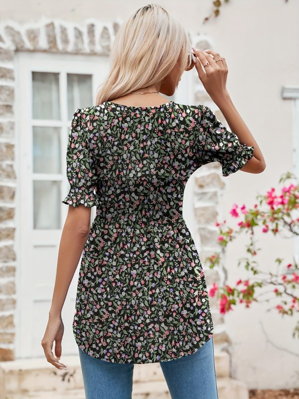 women's tunics square neck puff short sleeve smocked top ladies peplum blouse tee shirts 2024 spring summer s xl