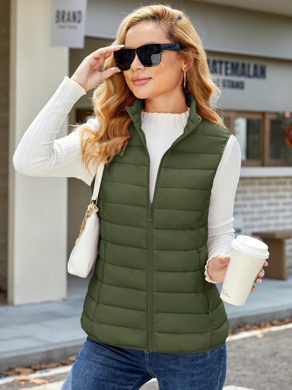 women's high quality windproof puffer vest lightweight nylon shell with stand collar & 4 zipper pockets, red outer layer for travel,, office machine washable all season jacket, outdoor, quilted design, durable construction, women