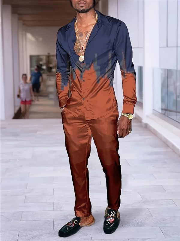 men's casual long sleeved two piece suit mid length top and trousers